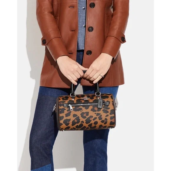 Coach Rowan Satchel in Signature Canvas with Leopard Print NWT - Picture 5 of 7